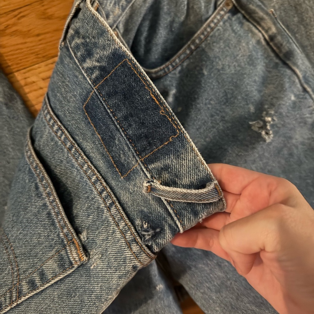 Re/Done Light Blue Distressed Straight Leg Jeans - Picture 3 of 3